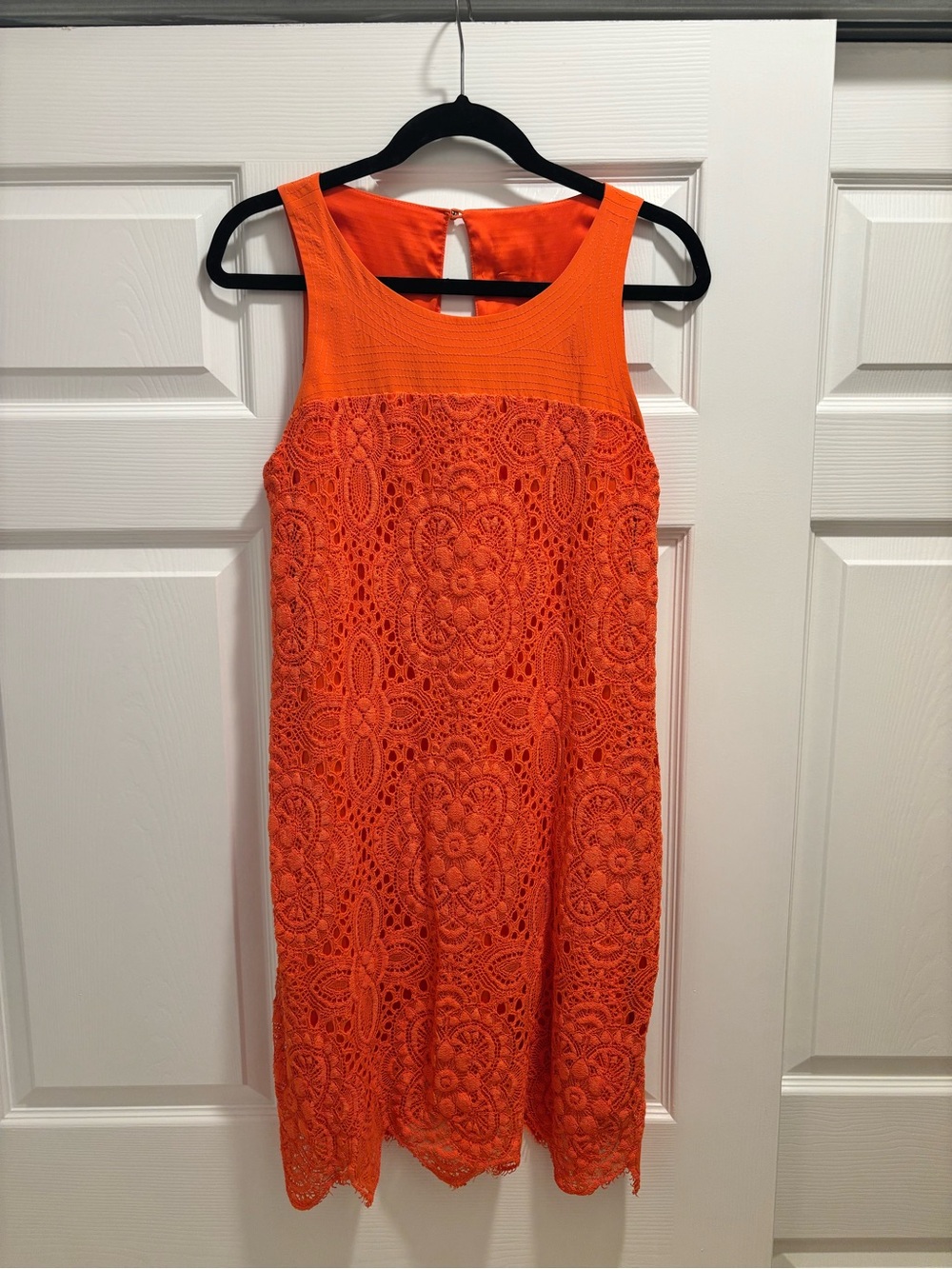 Trina Turk Bright Orange Sleeveless Lace Shift Dress